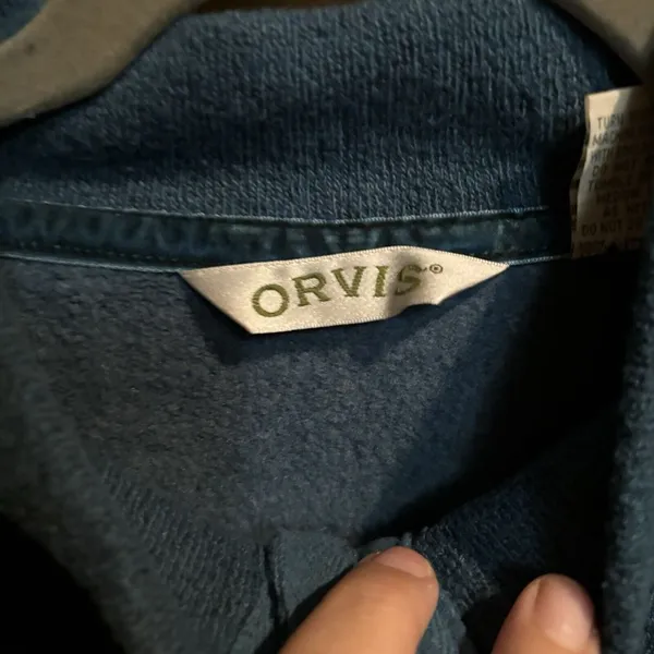Orvis Women's Green Mock Neck‎ Pullover Cotton Blend Sweater Size Large Pockets - Image 3