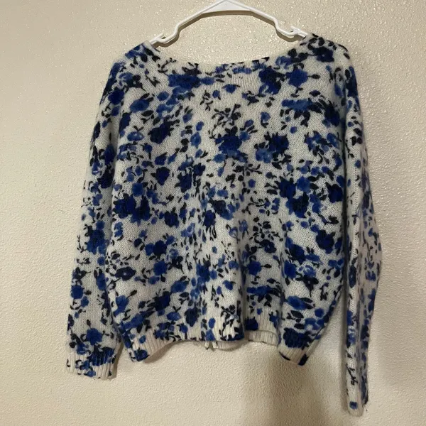Sézane Lisette Gilet Floral V neck button front mohair Sweater - Blue Peonies XS - Image 4