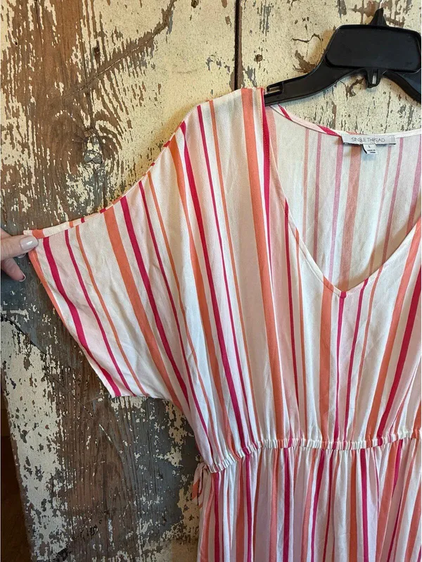 NWOT Single Thread pink and white striped midi dress size Large - Image 3