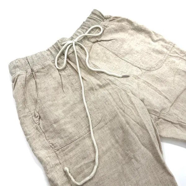 Beige Linen Like Jogger Pants Elastic Waist Ankle Cropped Casual Fit Pull On Hem - Image 2