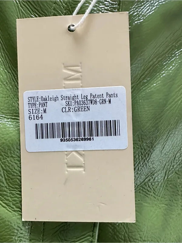 MESHKI Oakleigh Straight Leg Patent Pants Green Size Medium NWT - Image 4