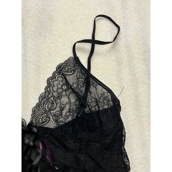 Adore Me Black Lace Babydoll Chemise Matching Panty‎ Set Size M - Image 3
