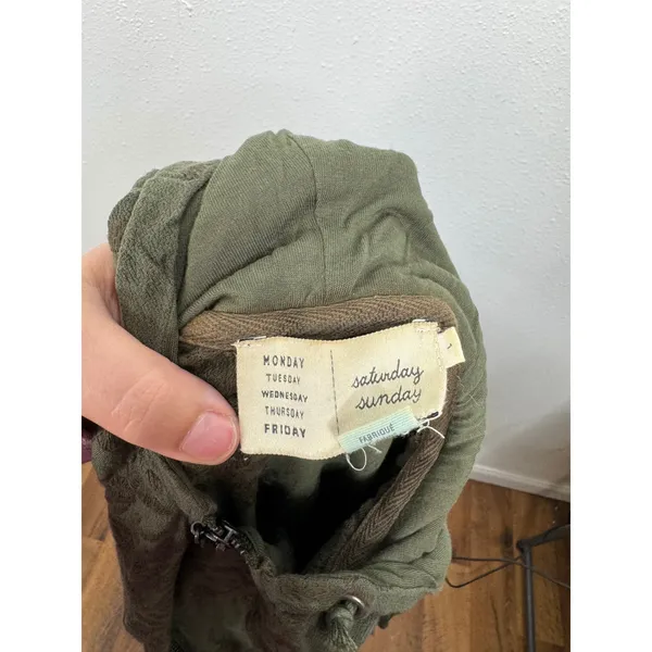 Saturday Sunday Anthropologie Green Floral Embroidered‎ Zip Up Hoodie Large - Image 3