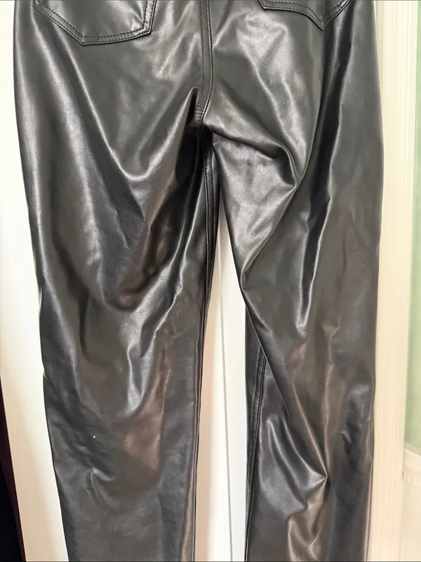 Abercrombie & Fitch Black Faux-Leather Straight Leg Pants - Image 6