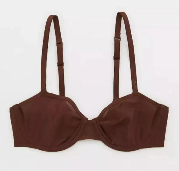NWT Smoothez by Aerie Mesh Unlined Balconette Bra in Dark Maple Brown - 36C - Image 10