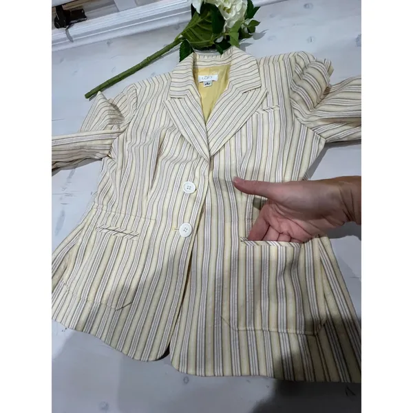 Loft Striped Blazer Size‎ 2 Button Front 100% Cotton Career Casual Cute - Image 5