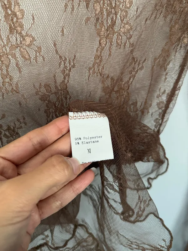 Medium Brown Sheer Mesh Long Sleeve Top Floral Boho Whimsical Rave Festival - Image 3