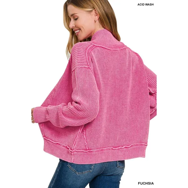Zenana Washed Dropped Shoulder Cardigan with‎ Side Pockets - Medium - Image 2