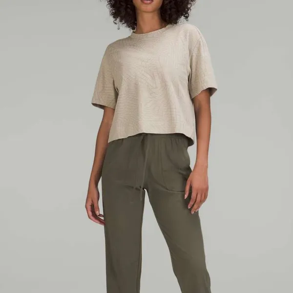 Lululemon Heavyweight Cotton T-Shirt Gradiating Grid Raw Linen Multi Size 8 - Image 2