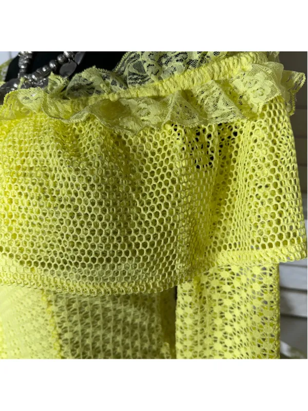 Simplee Apparel Retro rare neon mini dress mesh lace off shoulder cosplay pollypocket dollcore S - Image 12