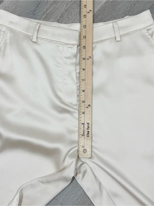 Bailey 44 Satin Cargo Pants Trousers Cream Medium High Waist Ankle Tapered - Image 11
