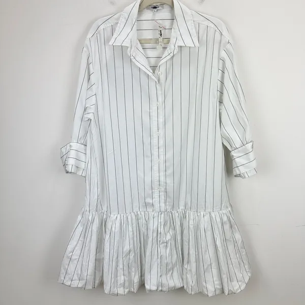 Madewell Bubble Hem Mini Shirtdress Pinstripe Poplin Cotton White Large NWT - Image 6