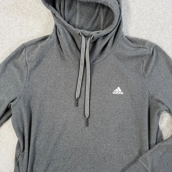 Adidas Women's Large Fleece Hooded Sweatshirt Gray Zippered Pockets Drawstring - Image 4