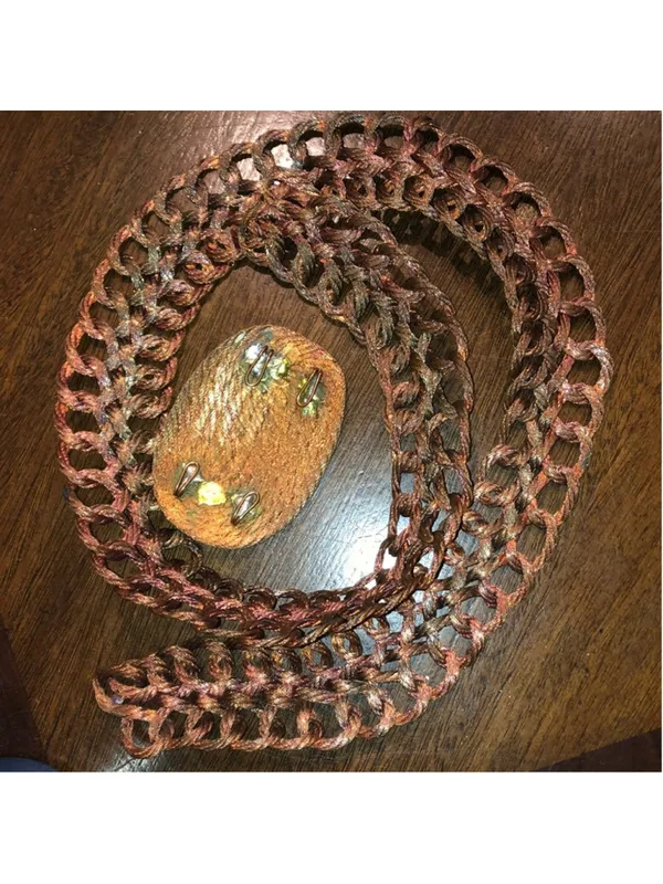 Copper Metal Vintage Brutalist Chunky Retro Braided Belt With Removable Buckle - Image 8