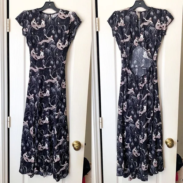 Reformation‎ Dress Gavin Midi Slit Open Back Champagne 0 EUC - Image 2