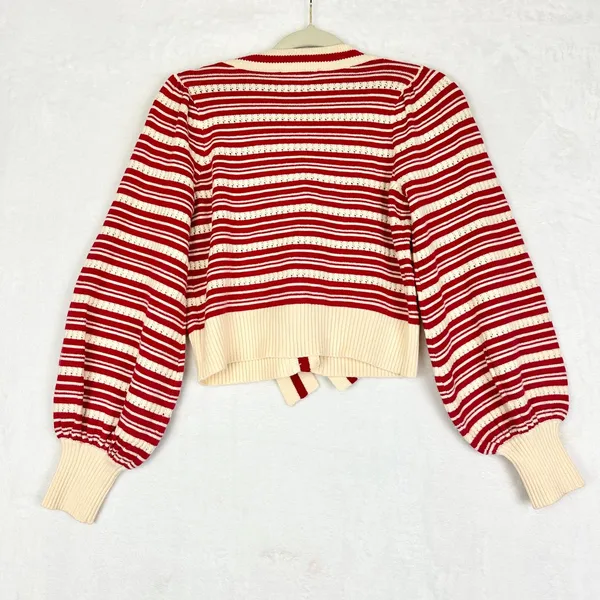Entro Bow Sweater Top Size Small NWT Stripe Pointelle Knit Whimsical Feminine - Image 6