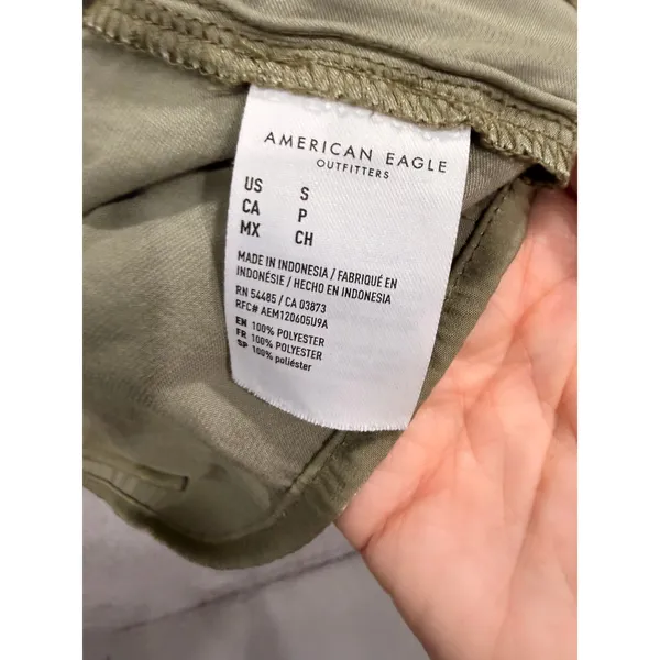American Eagle Womens Button Down Shirt Small Olive Green Short Sleeve Boxy Fit - Image 4