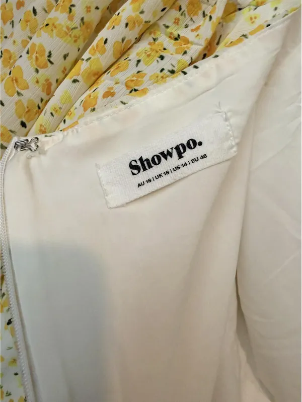Showpo Women's US 14 Yellow Floral Off-Shoulder Puff Sleeve Mini Dress - Image 5