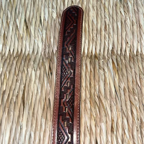 Leather brown western unisex belt. Size 34 - Image 2