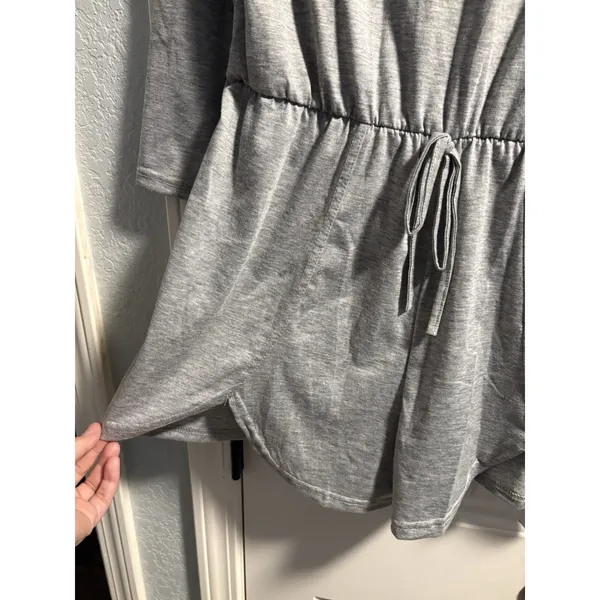Unbranded Romper Women Gray Long Sleeve Henley Elastic Waist Pockets Tulip Hem - Image 2