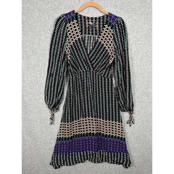 Maeve Size 4 Dress Long‎ Sleeve Geometric Faux Wrap Colorful Womens A-Line - Image 3