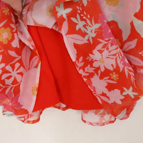 North End Floral Ruffle Tiered Chiffon Mini Dress Womens Size M Red Pink Boho Tropical Ga - Image 3