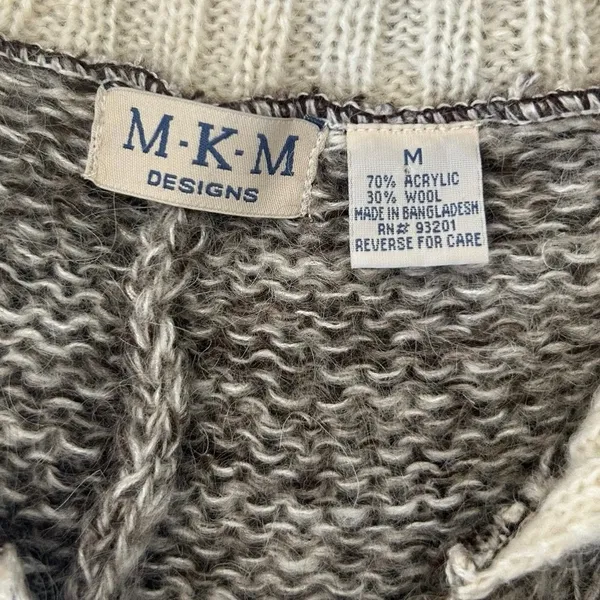 Vintage 70s Knitted Poncho MKM Designs Tie & Collar Medium Retro Boho Hippie - Image 3