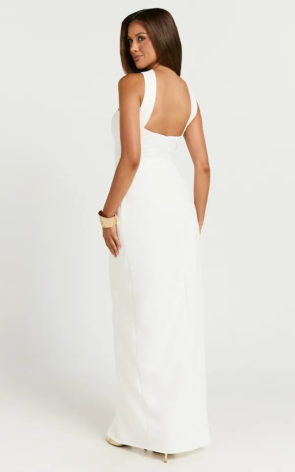 New Showpo Allegra Maxi Dress Neck Band Column High Split Dress In Off White - Image 5