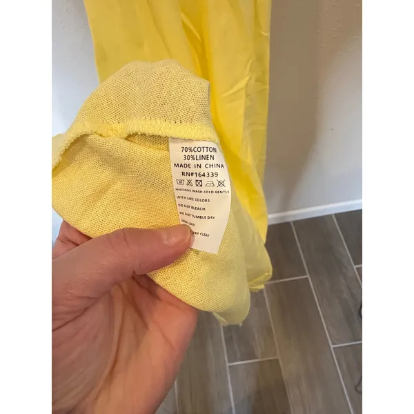 Petal and Pup Yellow Strapless Twist Front Cutout Linen Blend Midi Dress US 6 - Image 4