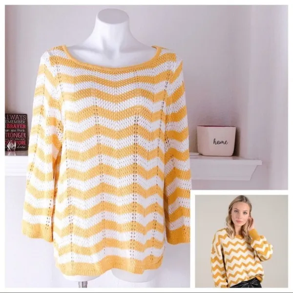 89th & Madison Sweater Perforated Knit Zig Zag Pattern Pullover Size XL - Image 12