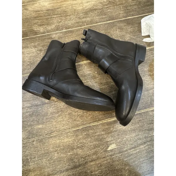 Emanuele Crasto Italian Leather Moto Boots Black doble Buckle Zip Womens 41 / 11 - Image 6