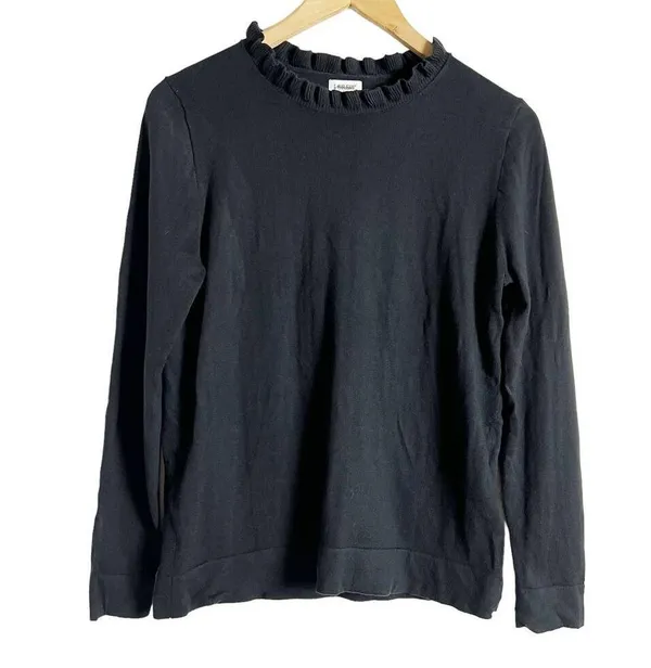 J.Crew Black Ruffleneck Long Sleeve Crewneck Pullover Sweater Size Small - Image 2