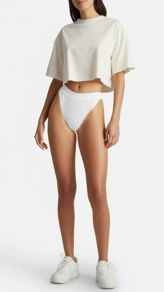 Abercrombie & Fitch Soft AF Essentials White Cotton Short Sleeve Crop Top Size S - Image 2