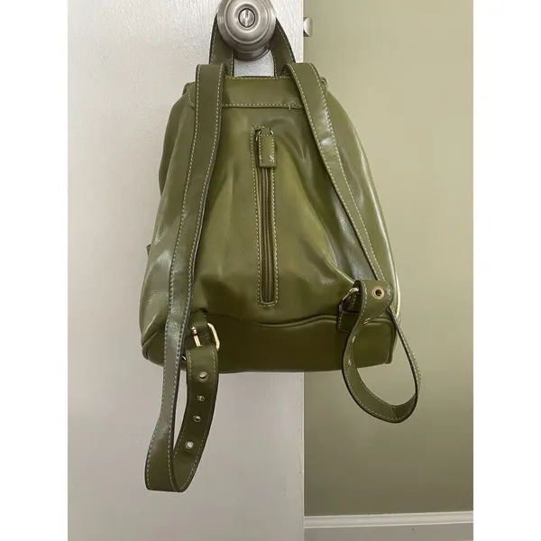 Backpack Mini Women’s Green Simulated Leather Gold Fittings Great Condition - Image 2