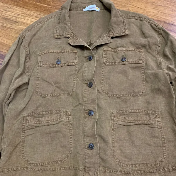 C&C California Linen Lyocell‎ Utility Jacket Women's M Brown Button Down Crop - Image 2