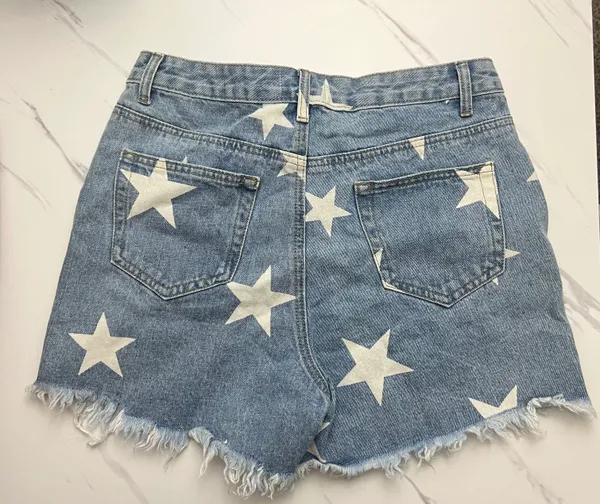 Star Print Denim Shorts Blue Size M - Image 2