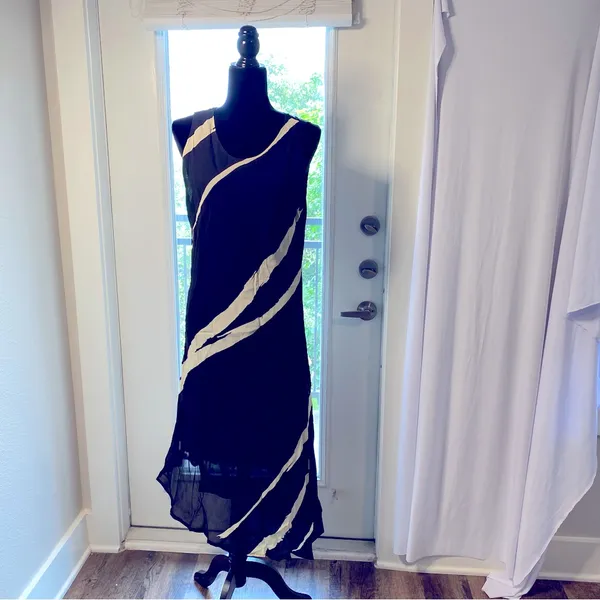 DINAH LEE Vtg Asymmetric Black Sleeveless Abstract Lined Dinner Dress Preowned - Image 2