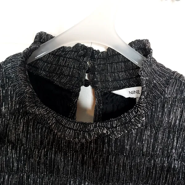 Nine West Black Silver Metallic Lined Sleeveless Party Shift Dress Size Large - Image 6