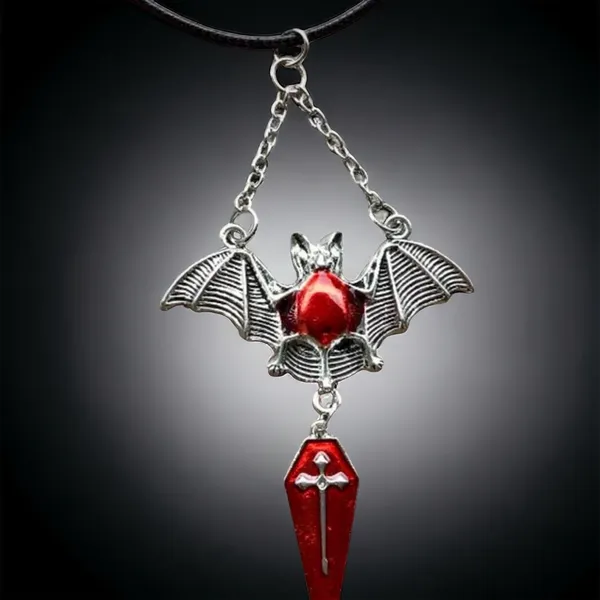 1pc‎ Red Bat & Coffin Gothic Bohemian Style Black Rope Necklace - Image 5