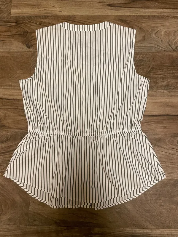 Liz Claiborne Sleeveless Olive and White Striped Peplum Cotton Top Size Small - Image 8