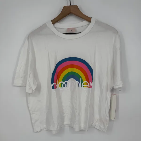 Bloomies‎ White Rainbow Graphic Crew Neck T Shirt Size M Made in USA - Image 2