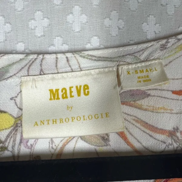 Anthropologie Maeve White Pink‎ Floral Pernille Tie Sleeve Top - Image 3