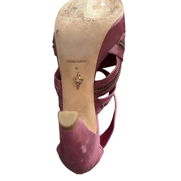 Pour‎ la Victoire VERO CUOIO Maroon Platform Strappy Gold Zipper Heels Size 8 - Image 9