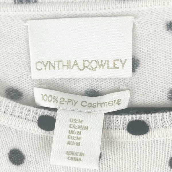 CYNTHIA ROWLEY 100% 2-Ply Cashmere Cream Polka Dot Long Sleeves Sweater Medium - Image 3