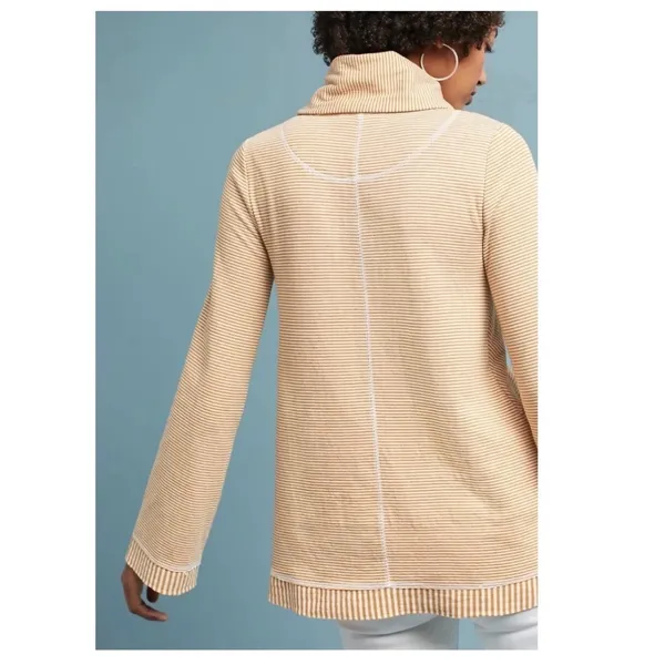 Anthropologie Maeve‎ Striped Cowl Neck Mustard Tai Sweater Top Size XS - Image 5