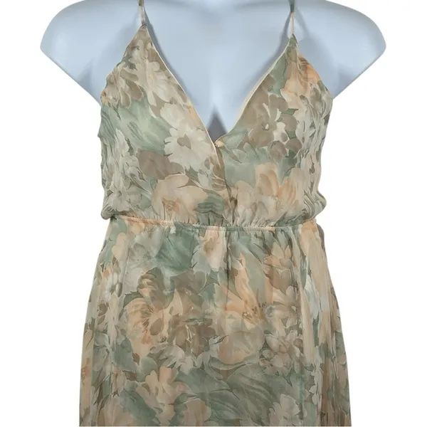 Romantic Floral Open Back Maxi Dress Peach Green Cream NWT M - Image 4