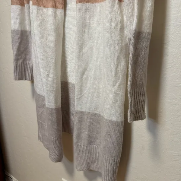Colorblock Open Front Cardigan Sweater White Size L - Image 3