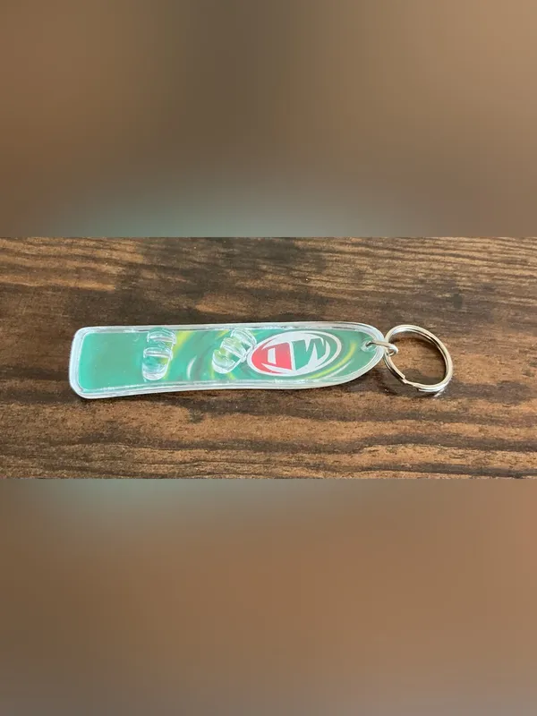 A Vintage Mountain Dew Acrylic Snowboard Keyring Keychain Key Fob - Image 2