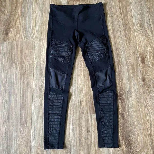 Alo Yoga High-Waist Moto Leggings Size M Black Glossy Faux Leather - Image 2