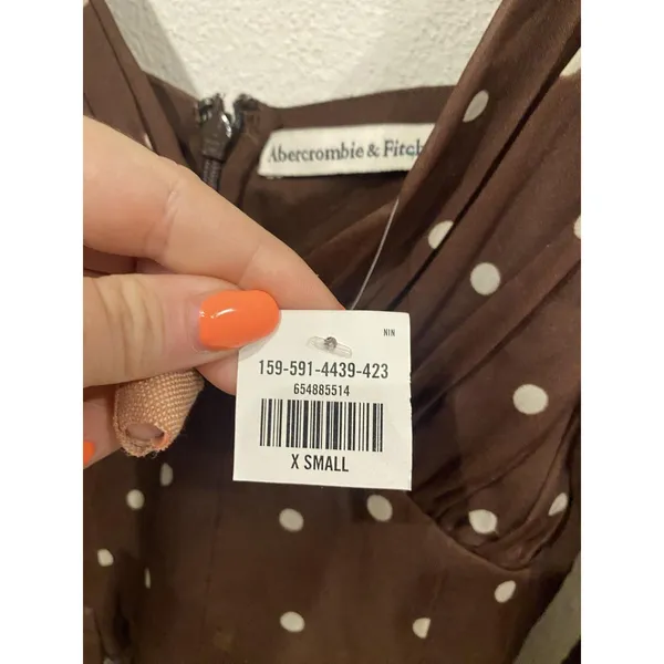 Abercrombie & Fitch Dress Womens XS Brown Polka Dot Sweetheart Mini Puff Sleeve - Image 4